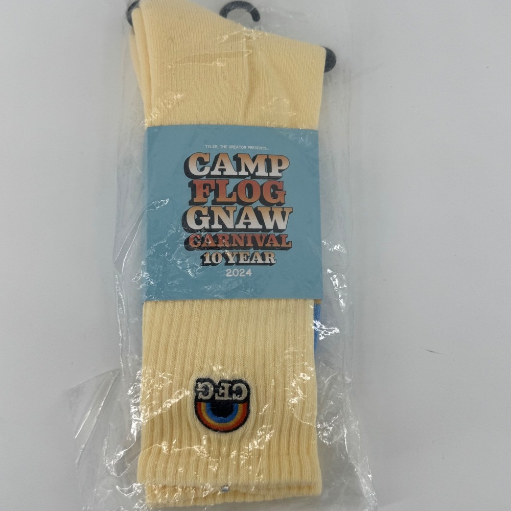 Camp Flog Gnaw Carnival 10 Year 2024 Rainbow Socks Cream Blue One Size NEW